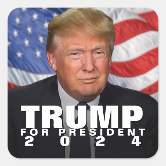 Waving Flag Donald Trump voor President 2024 Vierkante Sticker (Voorkant)