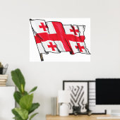 Waving Georgia Flag Red and White Five Crosses Poster (Thuiskantoor)