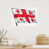 Waving Georgia Flag Red and White Five Crosses Poster (Keuken)
