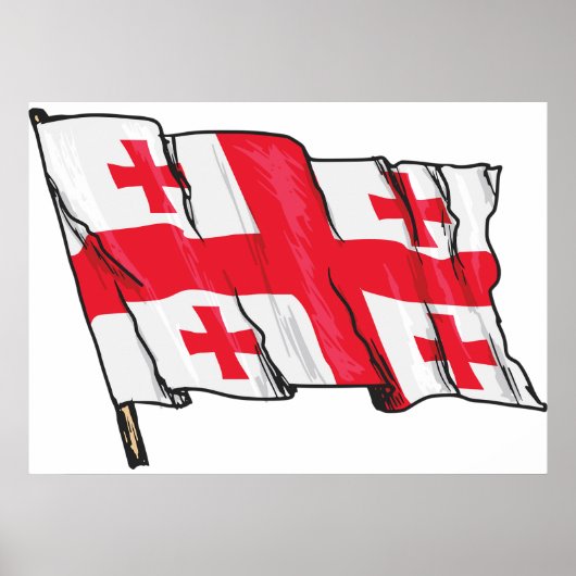 Waving Georgia Flag Red and White Five Crosses Poster (Voorkant)