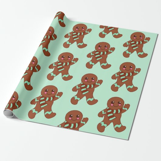 Waving Gingerbread Cookies Wrapping Paper Cadeaupapier (Uitgerold)
