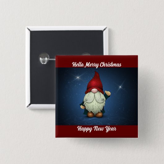 Waving Holiday Gnome Button Pin (Voorkant /achterkant)