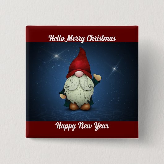 Waving Holiday Gnome Button Pin (Voorkant)