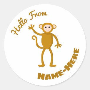 Waving Monkey Cartoon, Wild Animal Thmed Ronde Sticker