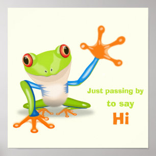 Waving red eyed Tree frog-illustratie Poster
