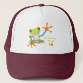 Waving red eyed Tree frog-illustratie Trucker Pet (Voorkant)