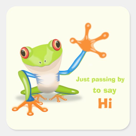 Waving red eyed Tree frog-illustratie Vierkante Sticker (Voorkant)