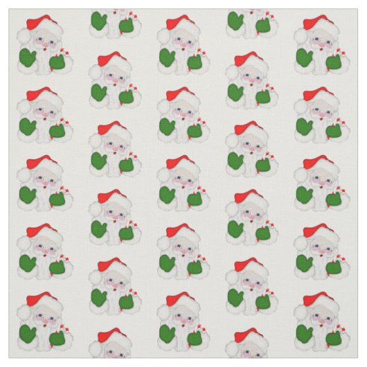 Waving Santa & Candy Cane Cartoon Stof (Swatch)