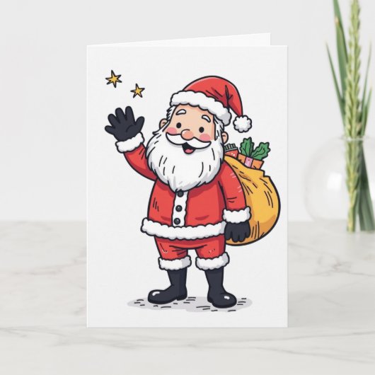 Waving Santa Christmas Kaart – Blank Inside Holida (Voorkant)