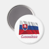Waving Slowakije Vlag met naam in het Russisch Magneet (Voorkant / Achterkant)