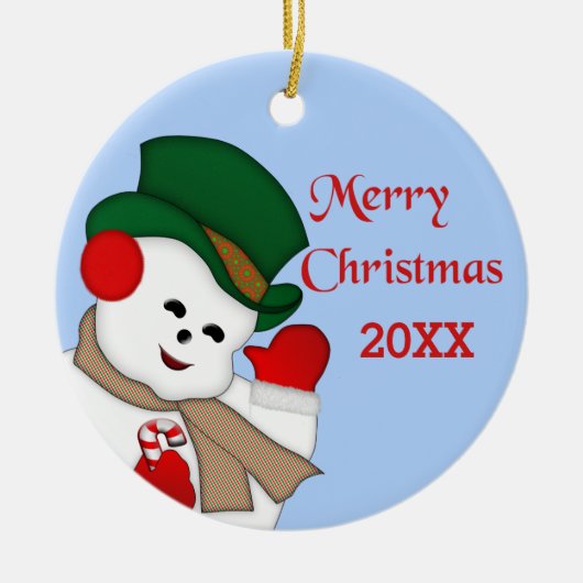 Waving Snowman Merry 20XX Ornament (Voorkant)