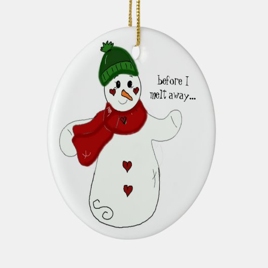 Waving Snowman met Gezegde Keramisch Ornament (Rechts)