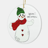 Waving Snowman met Gezegde Keramisch Ornament (Links)