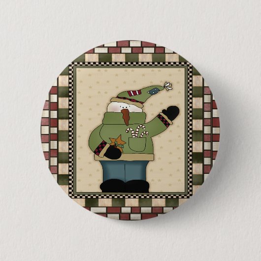 Waving Snowman Round-kerstButton Ronde Button 5,7 Cm (Voorkant)