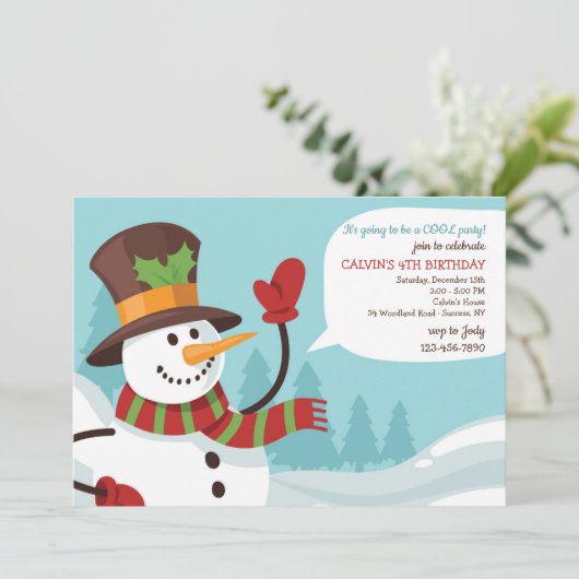 Waving Snowman Uitnodiging (Staand voorkant)