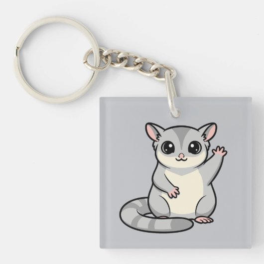 Waving Sugar Glider Cartoon Art Sleutelhanger (voorkant)