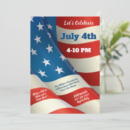 Waving U.S. Flag Juli 4th Party Kaart (Staand voorkant)