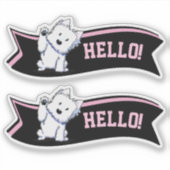 Waving Westie Custom-Cut Vinyl Sticker (Voorkant)