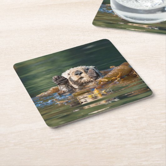 Waving Zee Otter Kartonnen Onderzetters (Schuin)