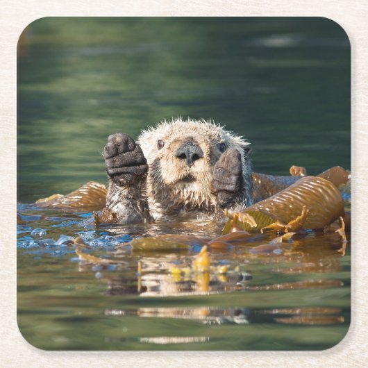Waving Zee Otter Kartonnen Onderzetters (Voorkant)