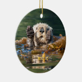 Waving Zee Otter Keramisch Ornament (Rechts)