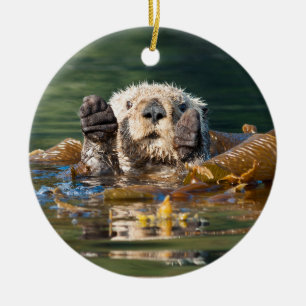 Waving Zee Otter Keramisch Ornament