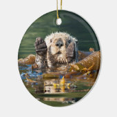 Waving Zee Otter Keramisch Ornament (Links)
