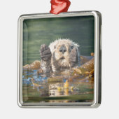 Waving Zee Otter Metalen Ornament (Links)