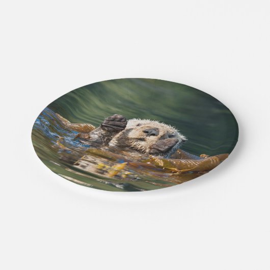 Waving Zee Otter Papieren Bordje (Gekanteld)
