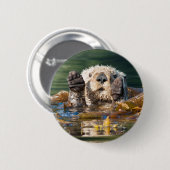 Waving Zee Otter Ronde Button 5,7 Cm (Voorkant /achterkant)