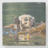 Waving Zee Otter Stenen Onderzetter (Voorkant)