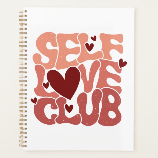 Wavy 70s Font "Self Love Club" Hearts Planner (Voorkant)