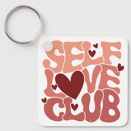 Wavy 70s Font "Self Love Club" Hearts Sleutelhanger (Voorkant)