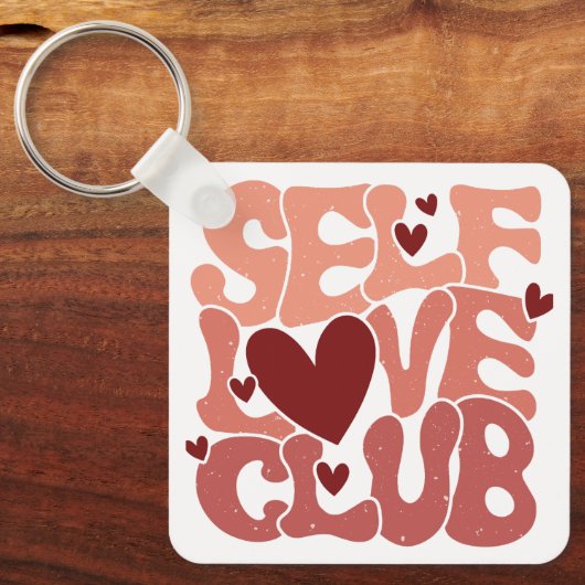 Wavy 70s Font "Self Love Club" Hearts Sleutelhanger (Voorkant)