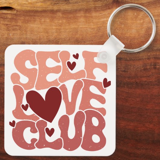 Wavy 70s Font "Self Love Club" Hearts Sleutelhanger (Achterkant)
