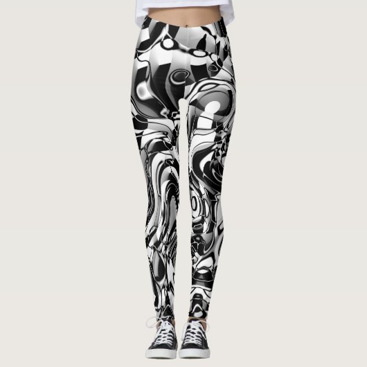 Wavy Abstract 270321 - 02 Zwart-wit Leggings (Voorkant)