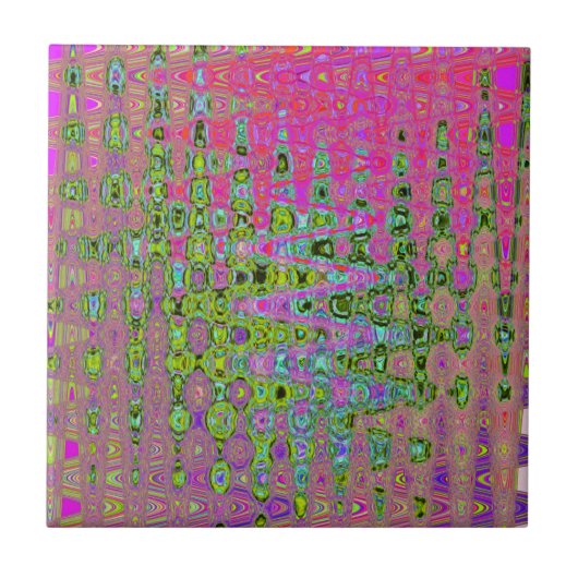 Wavy Abstract Green and Red Retro Mosaic Zigzags Tegeltje (Voorkant)