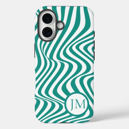 Wavy Abstract Teal with Initial  Case-Mate iPhone Case (Achterkant)