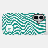 Wavy Abstract Teal with Initial  Case-Mate iPhone Case (Achterkant (horizontaal))