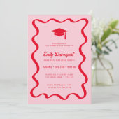 Wavy Afstuderen Invitation Foto op achteren Kaart (Staand voorkant)