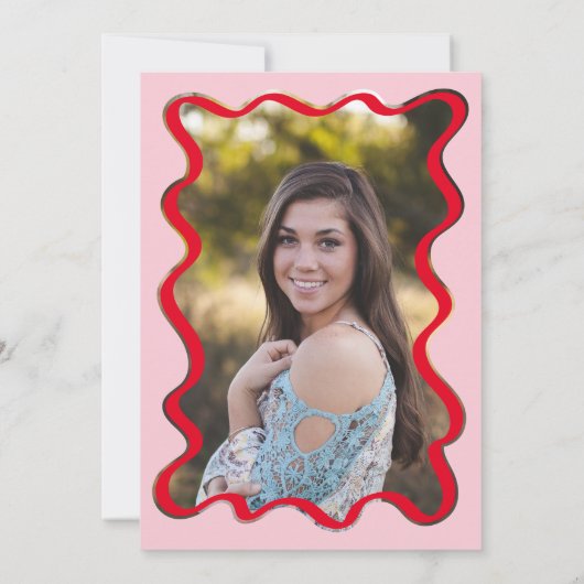 Wavy Afstuderen Invitation Foto op achteren Kaart (Achterkant)