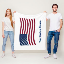 Wavy American Flag (met uw aangepaste slogan) Fleece Deken