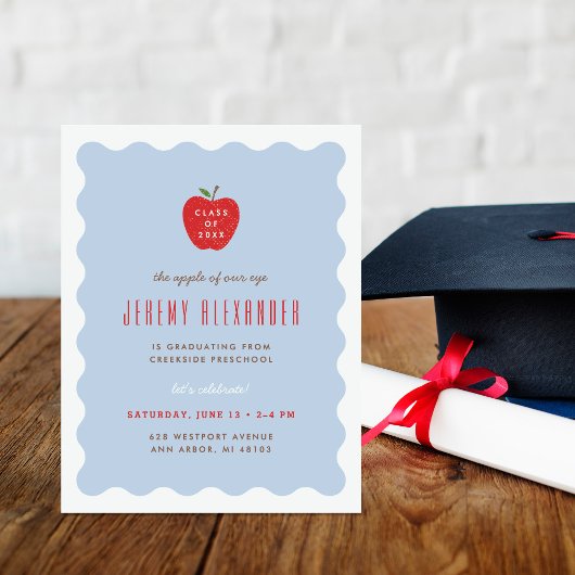 Wavy Apple Preschool Graduation Party Invitation Kaart