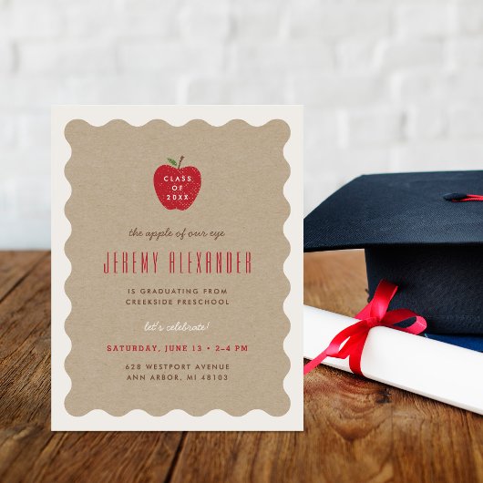 Wavy Apple Preschool Graduation Party Invitation Kaart