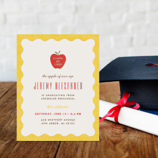 Wavy Apple Preschool Graduation Party Invitation Kaart