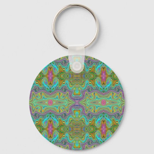 Wavy Aqua Blue en Oranje Trippy Pattern Sleutelhanger (Voorkant)