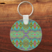 Wavy Aqua Blue en Oranje Trippy Pattern Sleutelhanger (Achterkant)