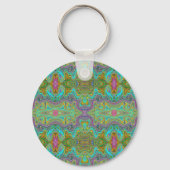 Wavy Aqua Blue en Oranje Trippy Pattern Sleutelhanger (Achterkant)
