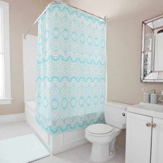 Wavy Aqua Geometric Pattern Douchegordijn (In situ)