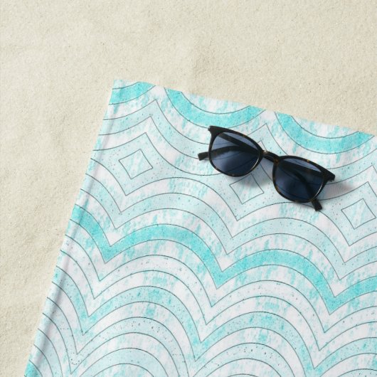 Wavy Aqua Geometric Pattern Strandlaken (In situ)